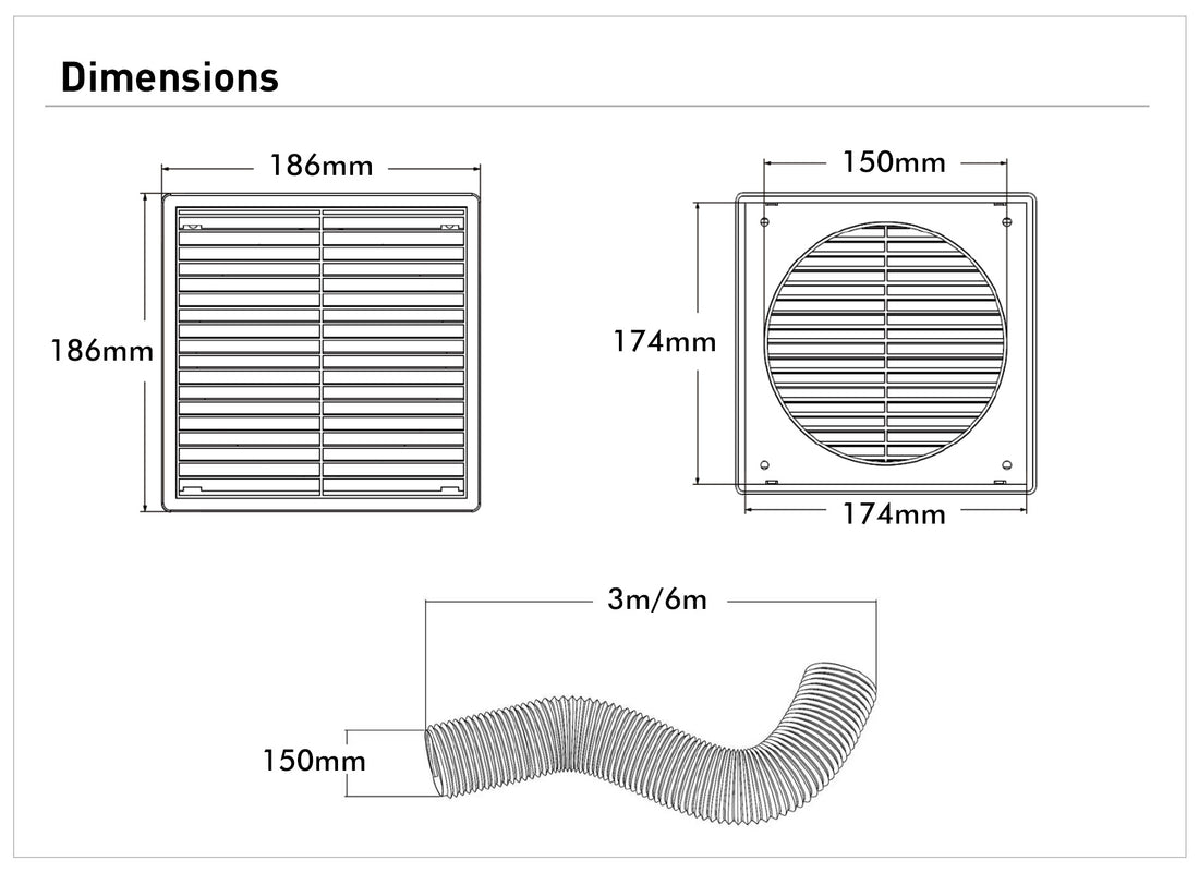 Aluminium 150mm Duct Ventilation Kits - Duct Length 6m
