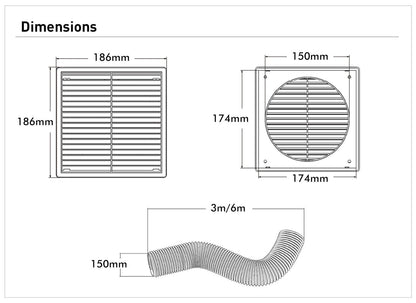 Aluminium 150mm Duct Ventilation Kits - Duct Length 6m