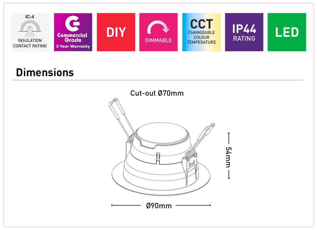 Eko 6W 70mm LED 3CCT Downlight
