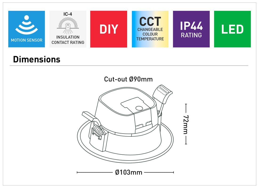 Apollo 7W 3CCT LED Downlight with PIR Sensor