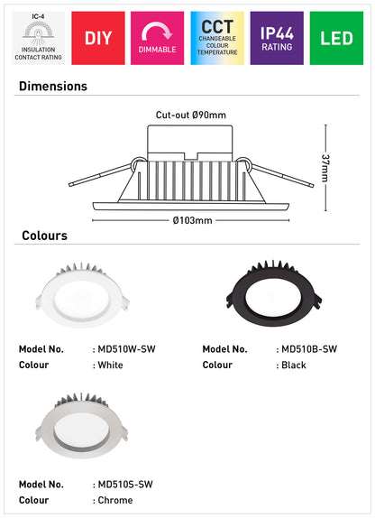 Optica Trio 10W 1000lm LED Downlight Series 2 - White
