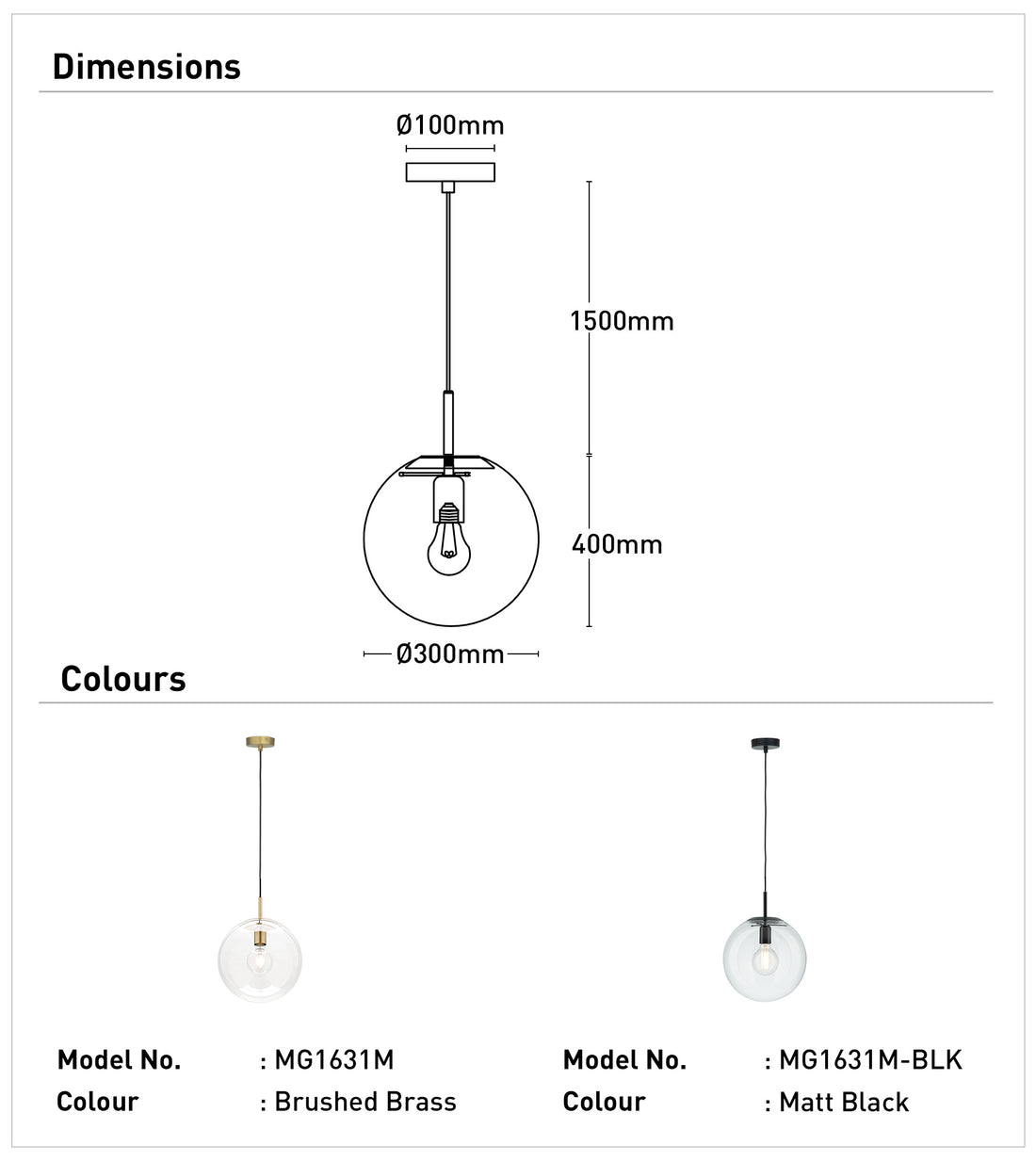 Madrid 1Lt Medium Pendant Light