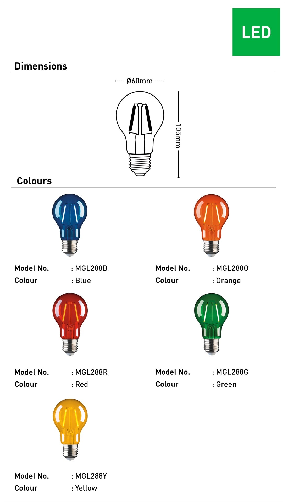 Classic A60 E27 Filament Globe - Orange