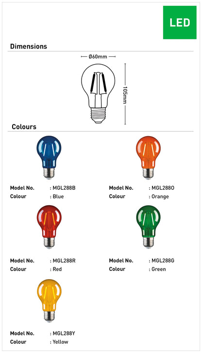 Classic A60 E27 Filament Globe - Orange