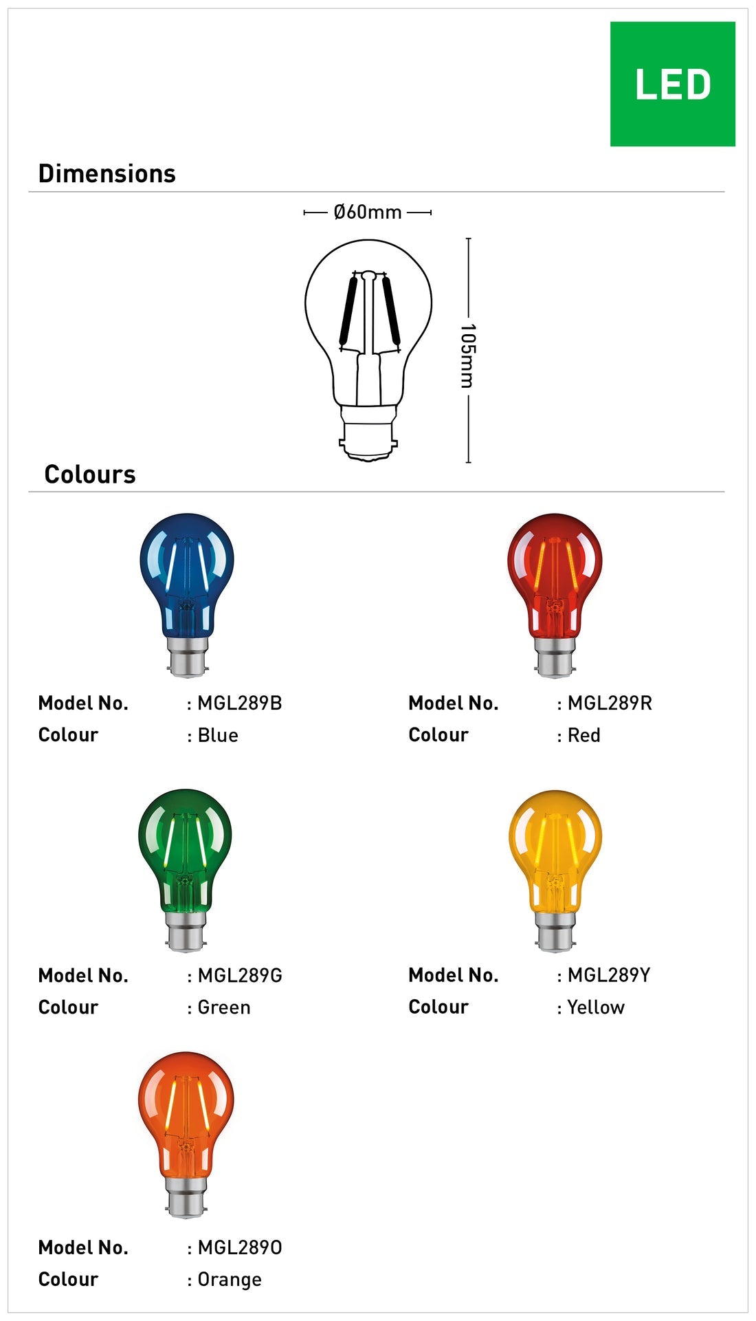 Classic A60 B22 Filament Globe - Yellow