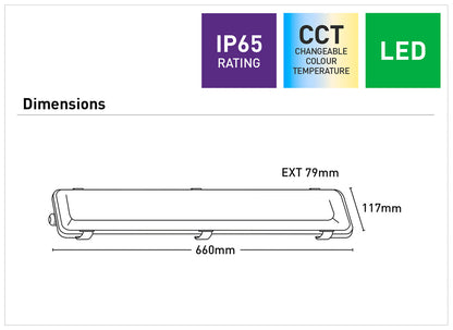 Wave Pro 60cm 10W/20W dual power Tri-proof LED Batten light