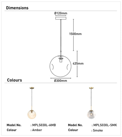 Paddington 1Lt Large Pendant Light-Smoke
