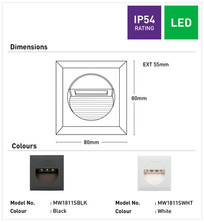 Rye Square LED Step Wall Light - Black