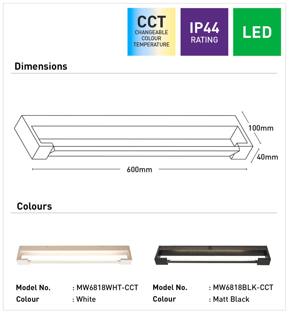 Jerome 18W LED Wall Light with CCT - Black