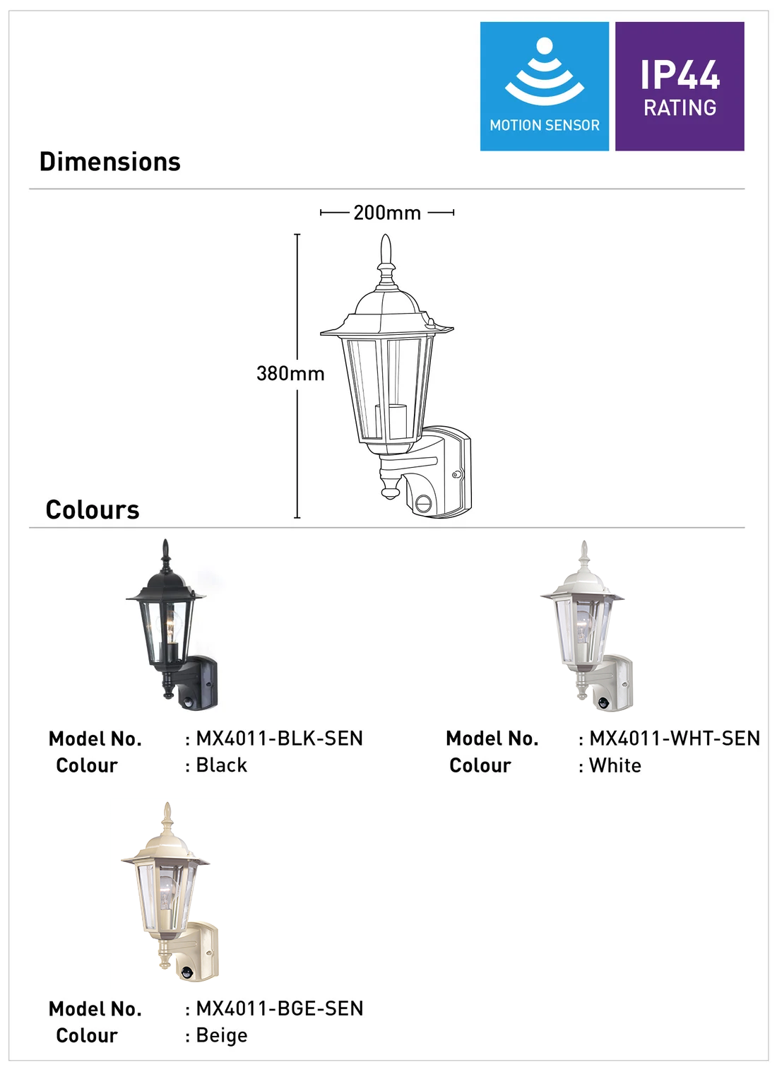 Tilbury Outdoor Coach Light with Sensor - Black