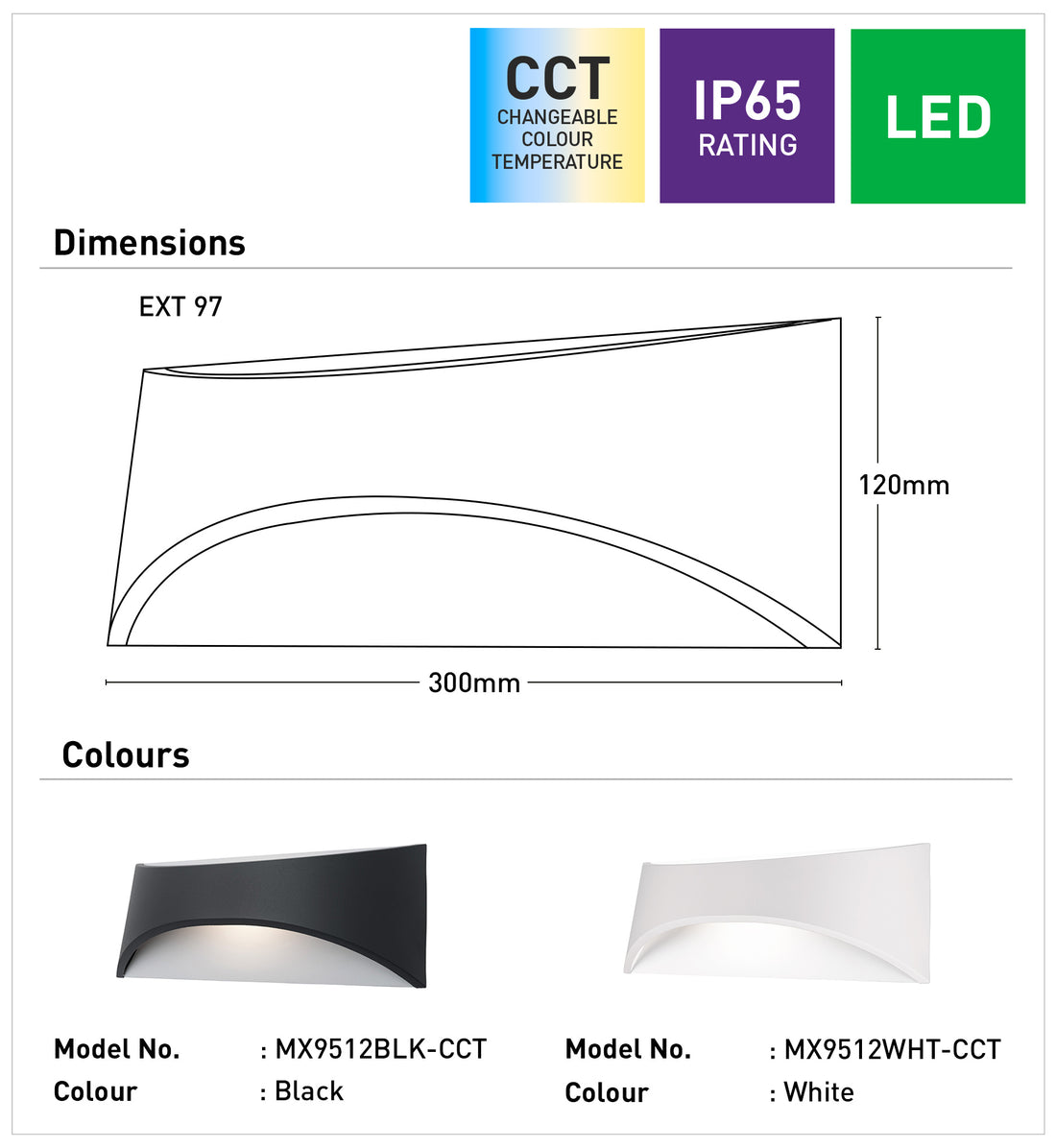 Wells 12W LED Up/Down Wall Light - White