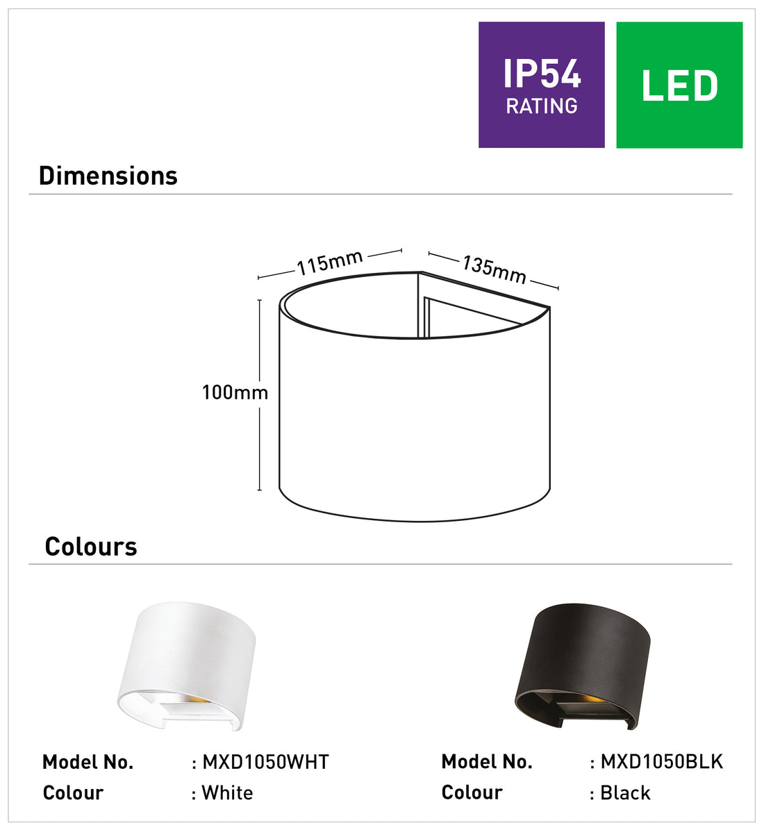 Nico II LED Up/Down Wall Light - White