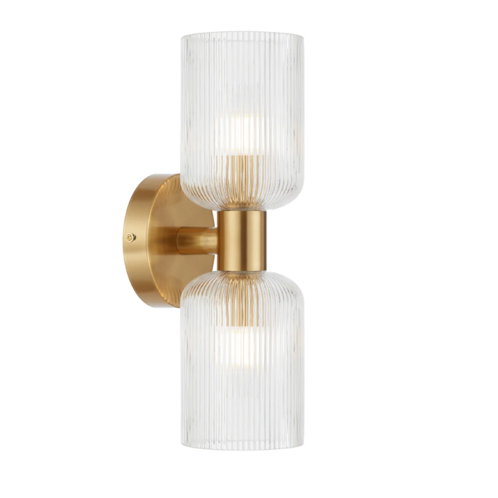 RIVEN 2 LIGHT WALL BRACKET- Gold Clear