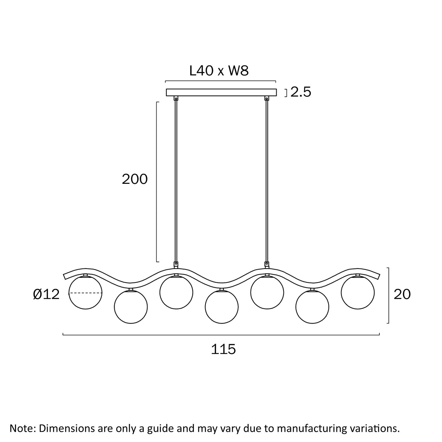 Orton 7 Light Pendant Black- Amber Tear