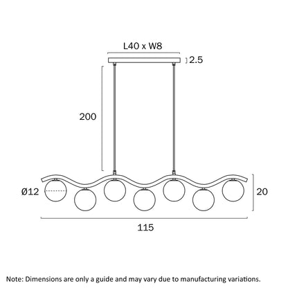 Orton 7 Light Pendant Black- Amber Tear