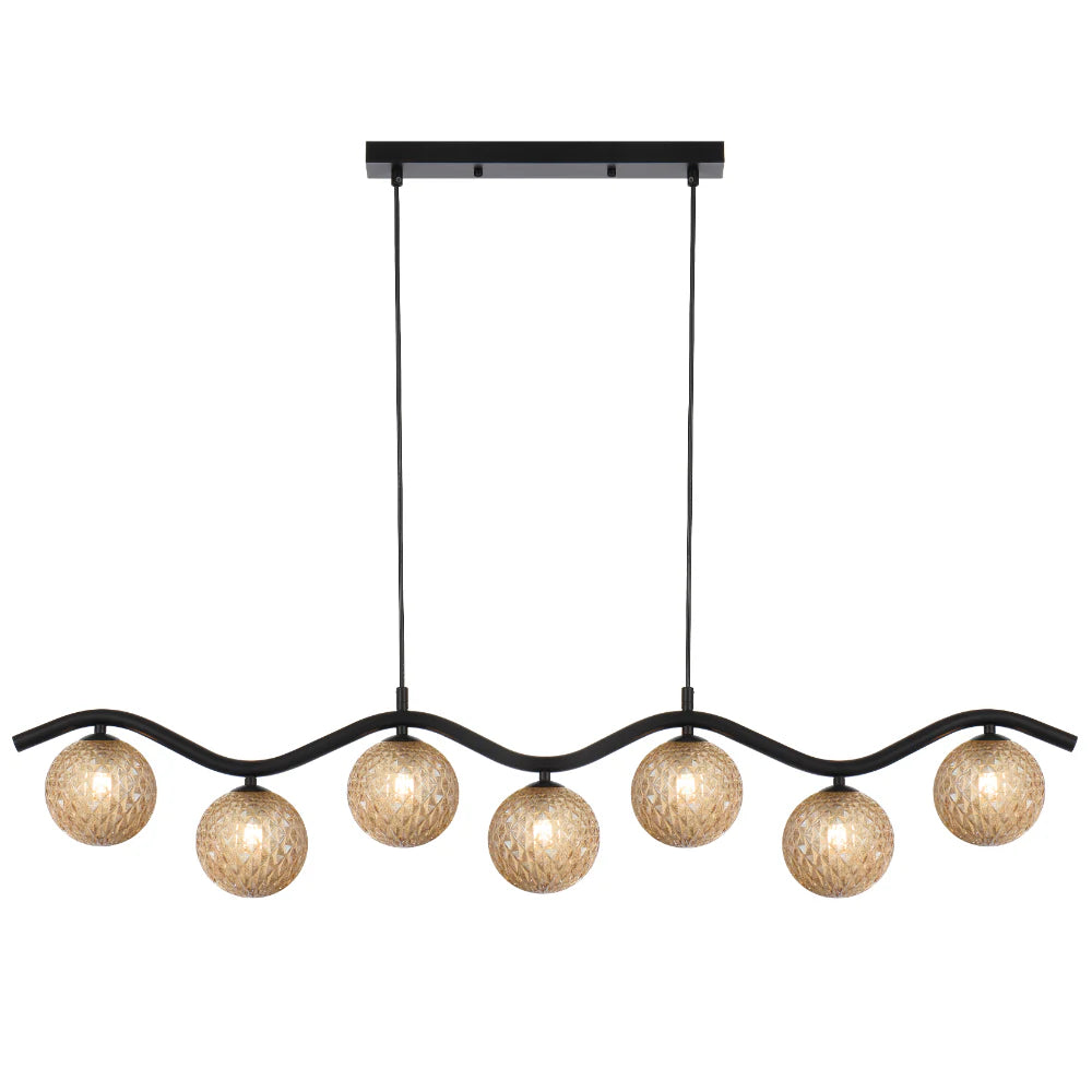 Orton 7 Light Pendant Black- Amber Tear
