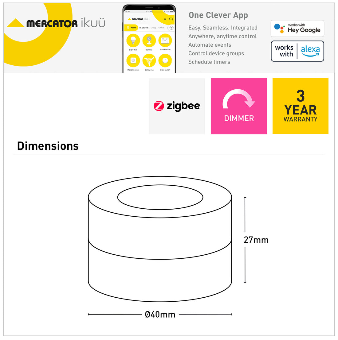 Ikuü Smart Zigbee Wireless Dimmer Dial Switch
