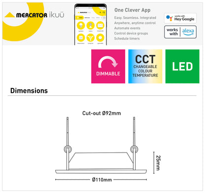 Walter 10W 90mm Ikuü Smart Wi-Fi CCT LED Downlight
