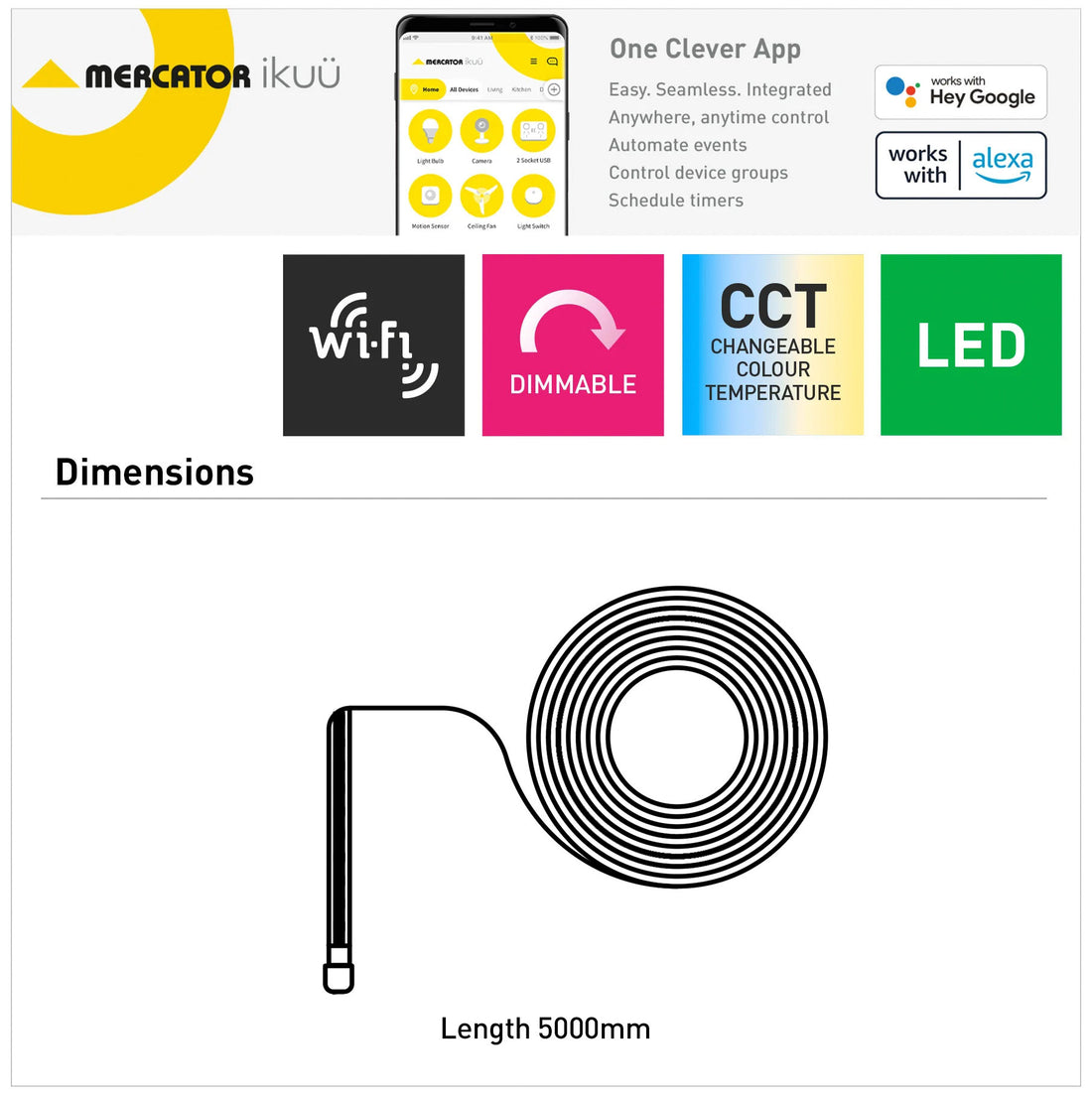 Ikuü Smart Wi-Fi 5m COB Strip Light