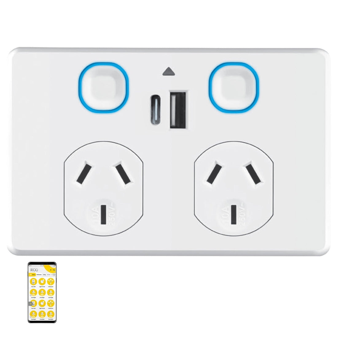 Mercator Ikuü Smart Zigbee Touch Control Double Power Point With USB A+C  - White