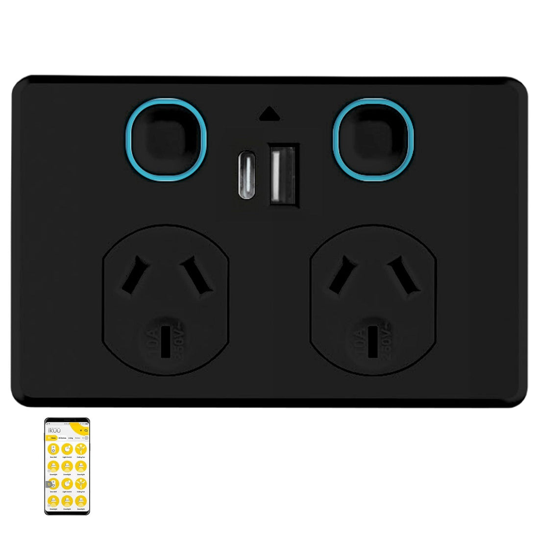 Mercator Ikuü Smart Zigbee Touch Control Double Power Point With USB A+C  - Black