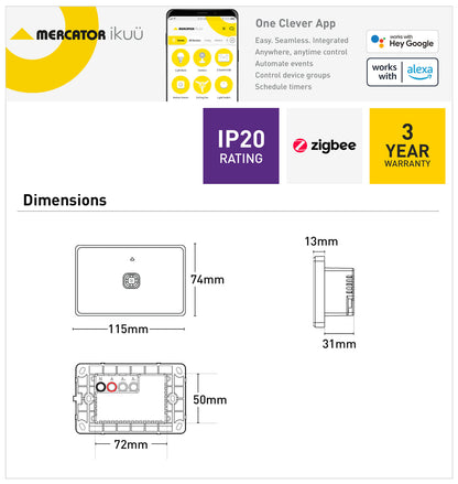 Ikuü Smart Zigbee Single Switch Matt Black