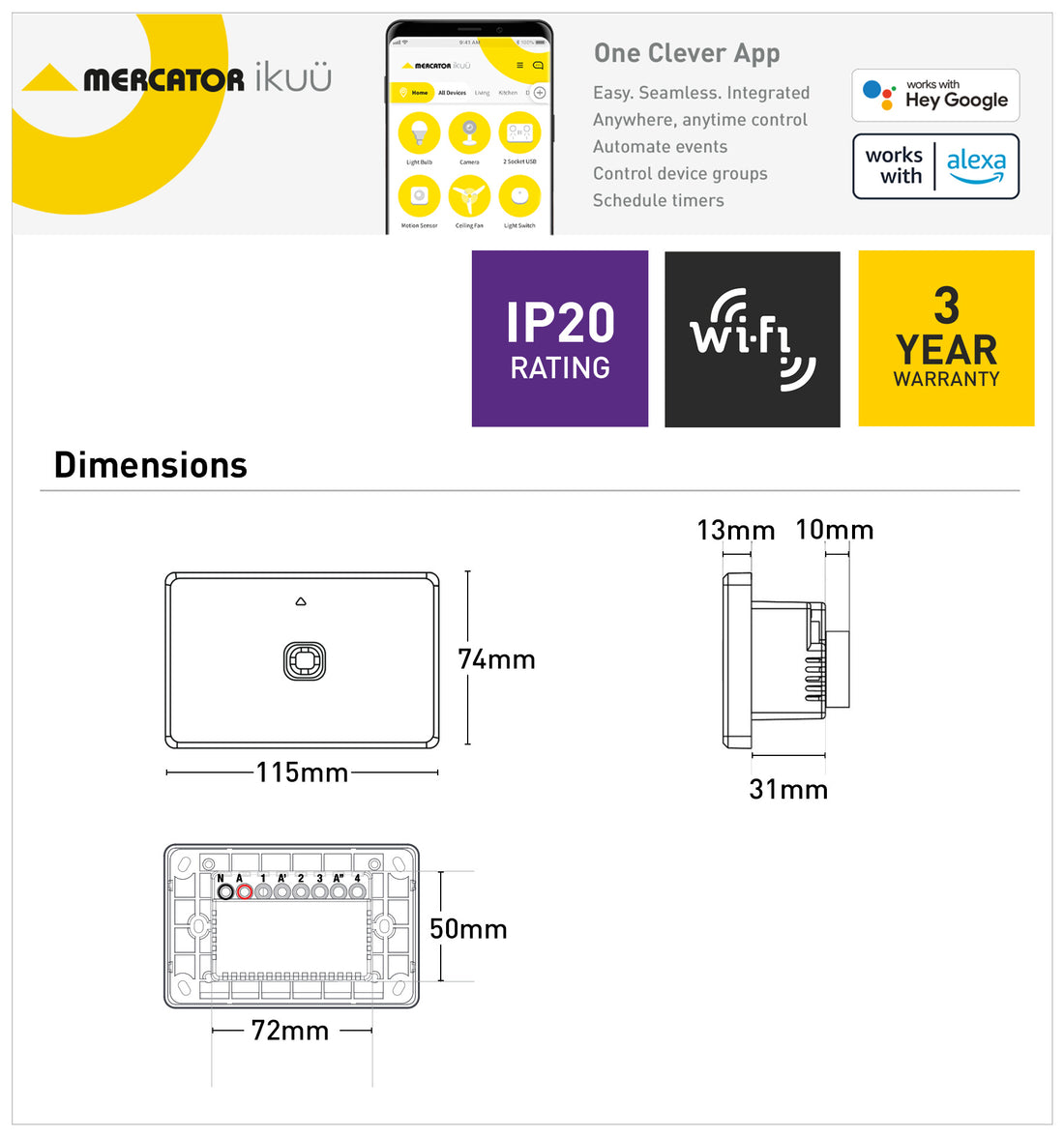 Ikuü Smart Wi-Fi Single 2-Way Switch