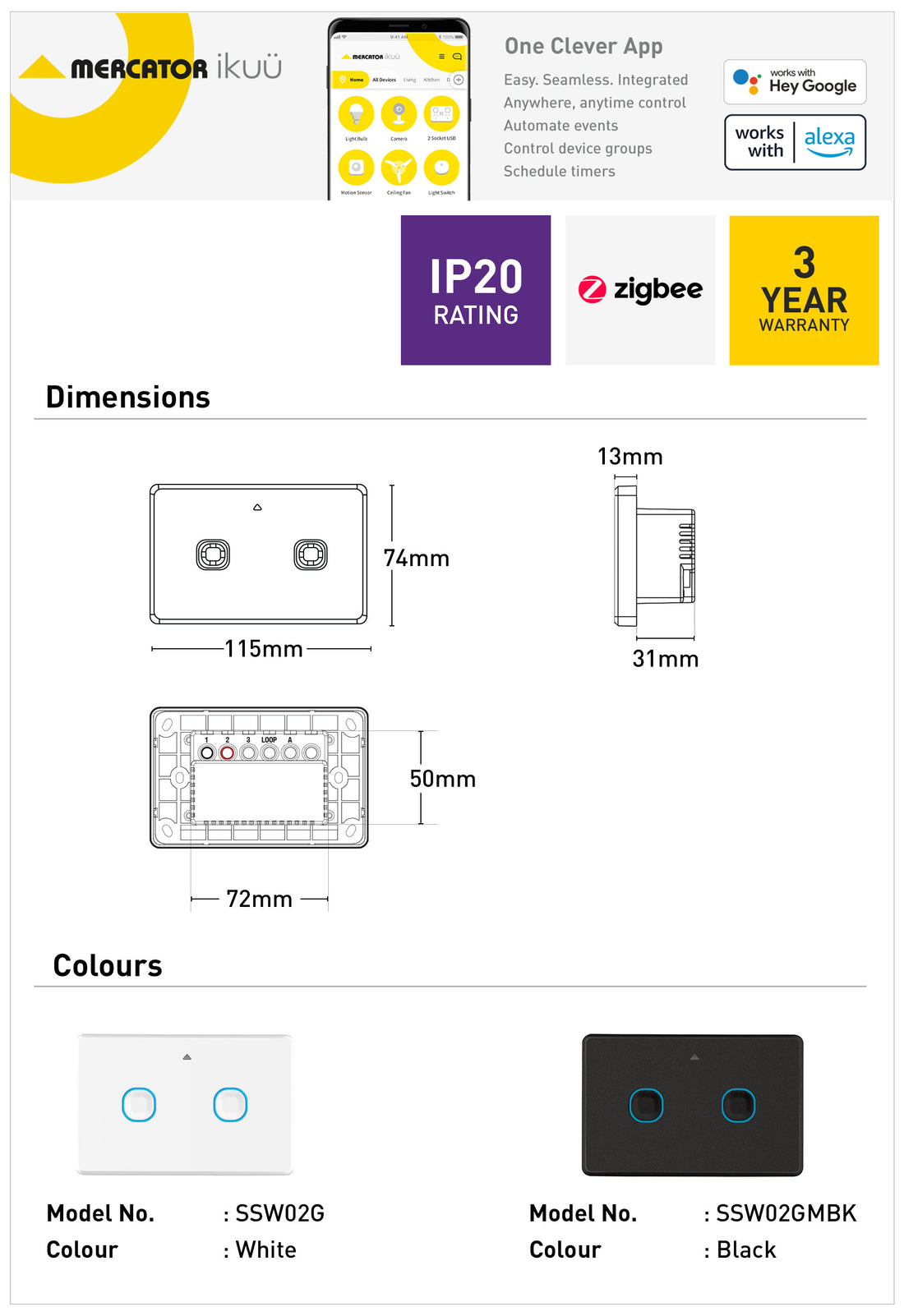 Ikuü Smart Zigbee Double Switch - White