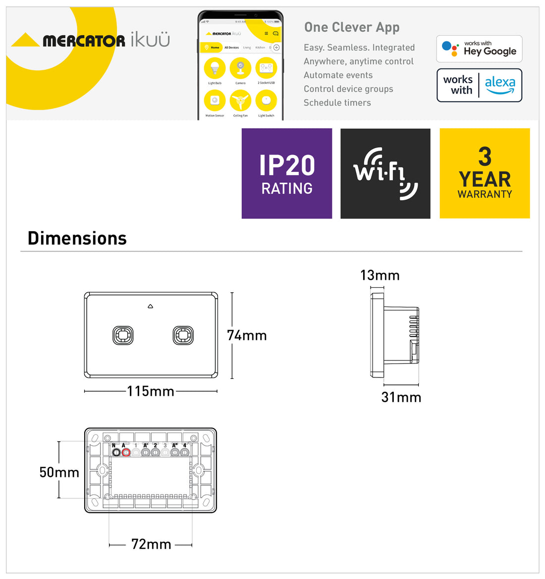 Ikuü Smart Wi-Fi Double 2-Way Switch