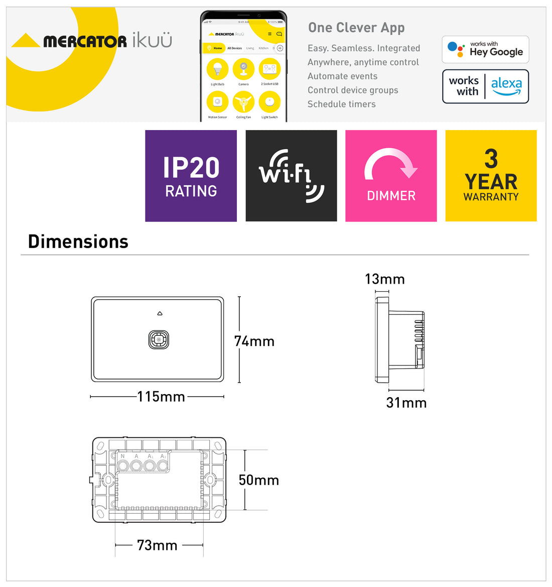 Ikuü Smart Wi-Fi Light Dimmer Switch