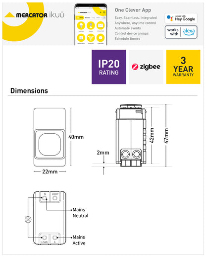 Ikuu Smart Zigbee Push Switch Mechanism - Neutral Required