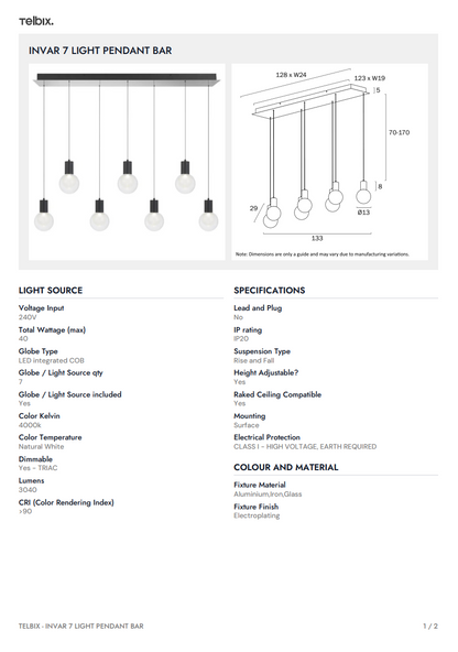 Invar 7 Light Bar Pendant