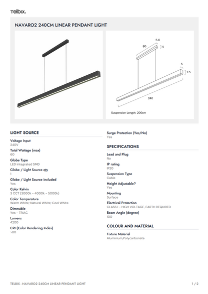NAVARO II 120 Linear Pendant Light - Black