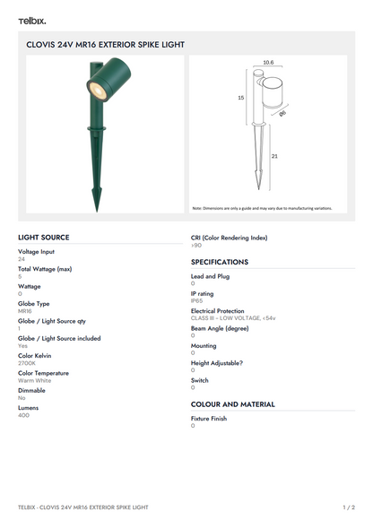 CLOVIS 24V MR16 Exterior Spike Light - Green
