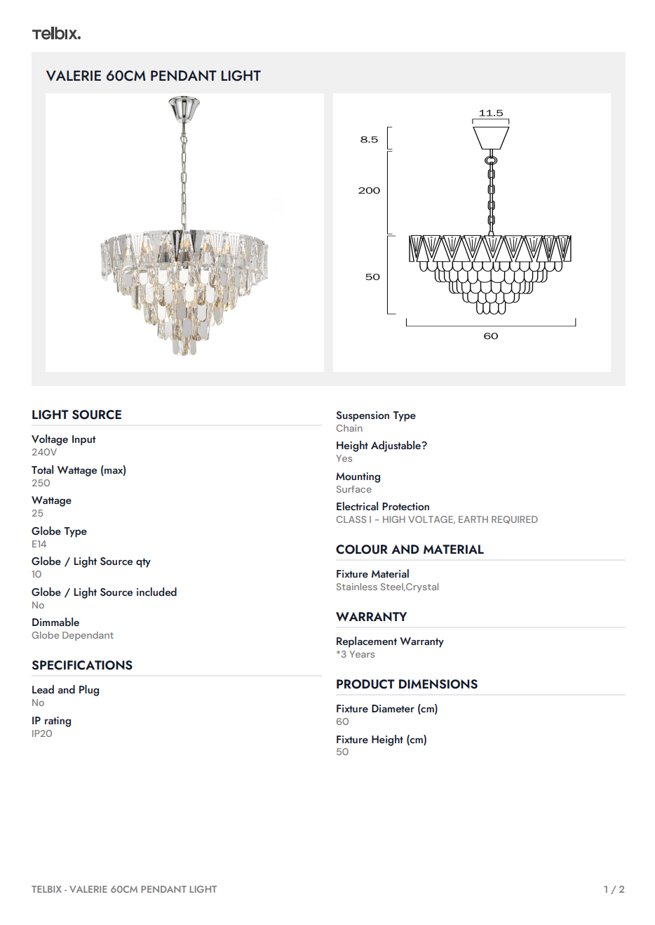 VALERIE 60CM Pendant Light - Gold