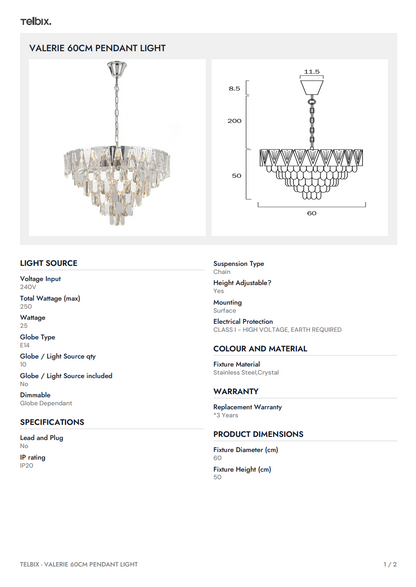 VALERIE 60CM Pendant Light - Gold