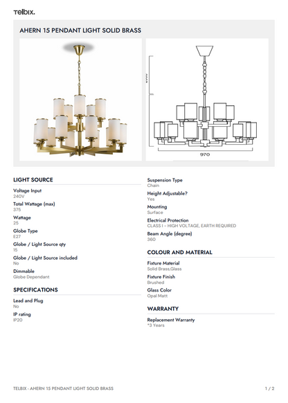 AHERN 15 Pendant Light SOLID BRASS