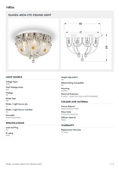 ELANZA 40CM CTC Ceiling Light
