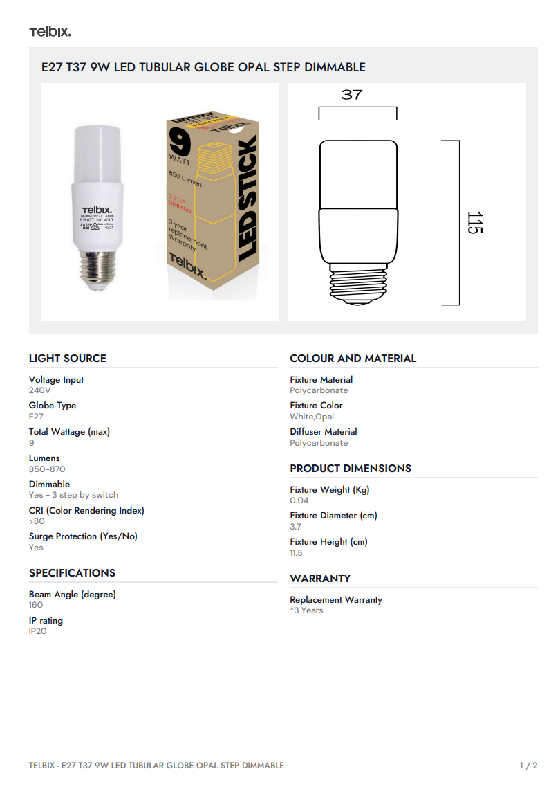 G9 3W LED Globe Clear Non-Dimmable - 5000K