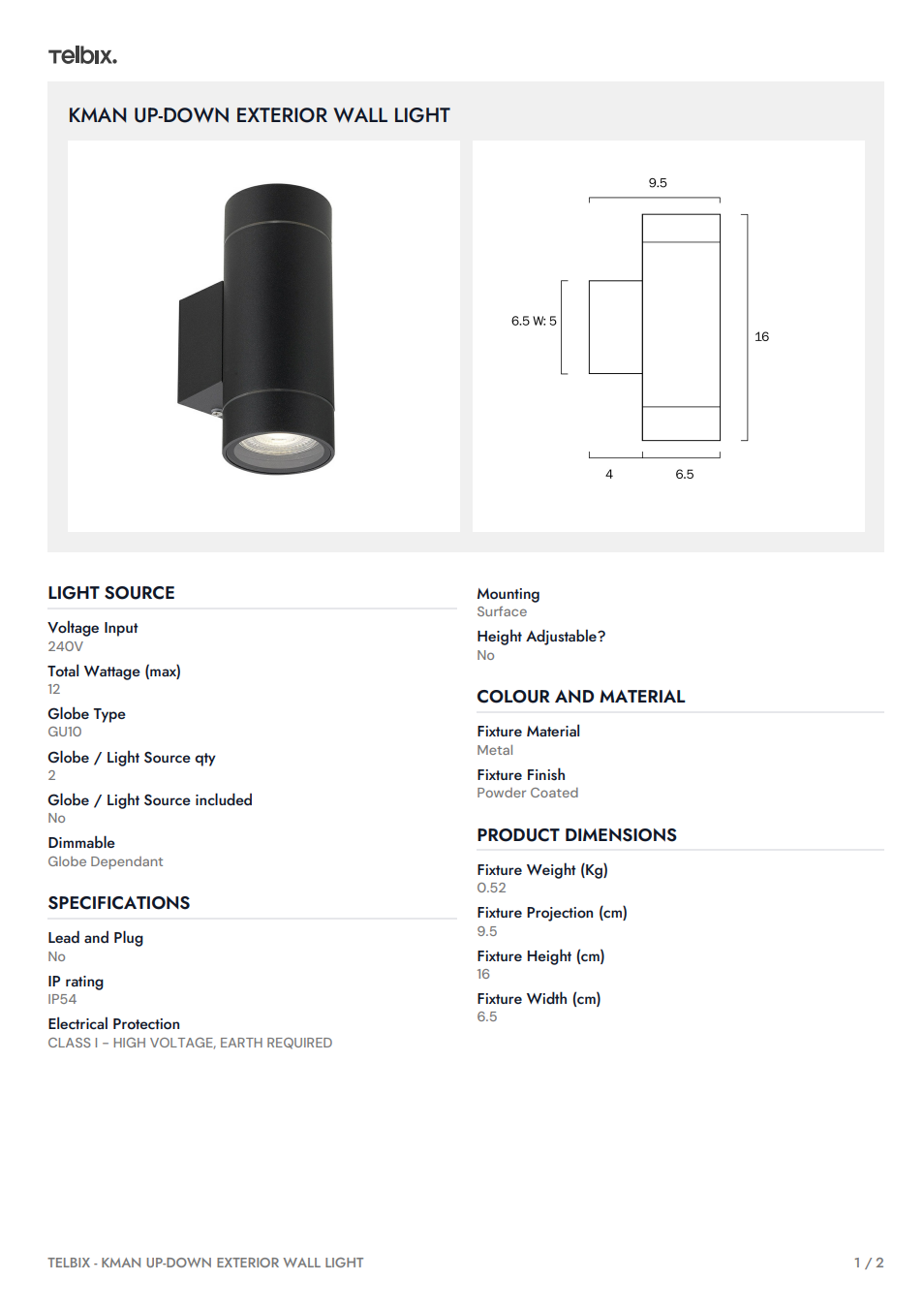 KMAN Up-Down Exterior Wall Light - White