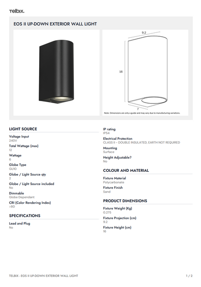 EOS II Up-Down Exterior Wall Light - Black