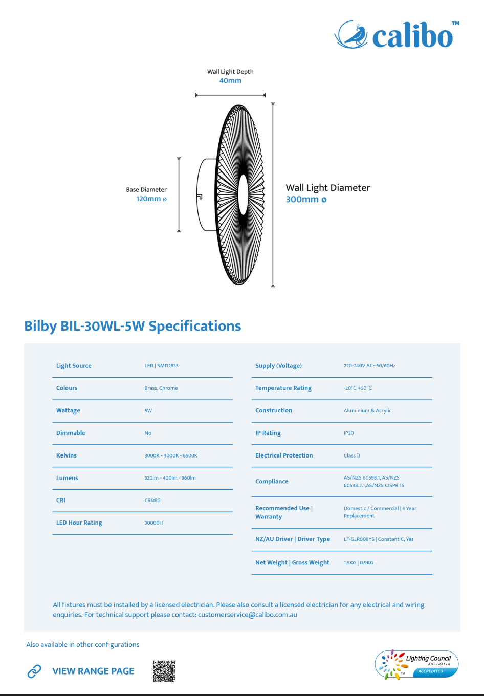 Calibo Bilby Crystalline 300mm Round LED Wall Light - Brass