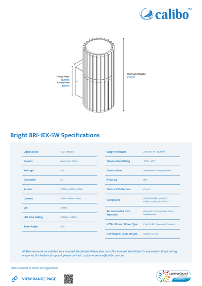 Calibo Bright Cylinder Outdoor LED Wall Light with Linear Fin Detailing - Black