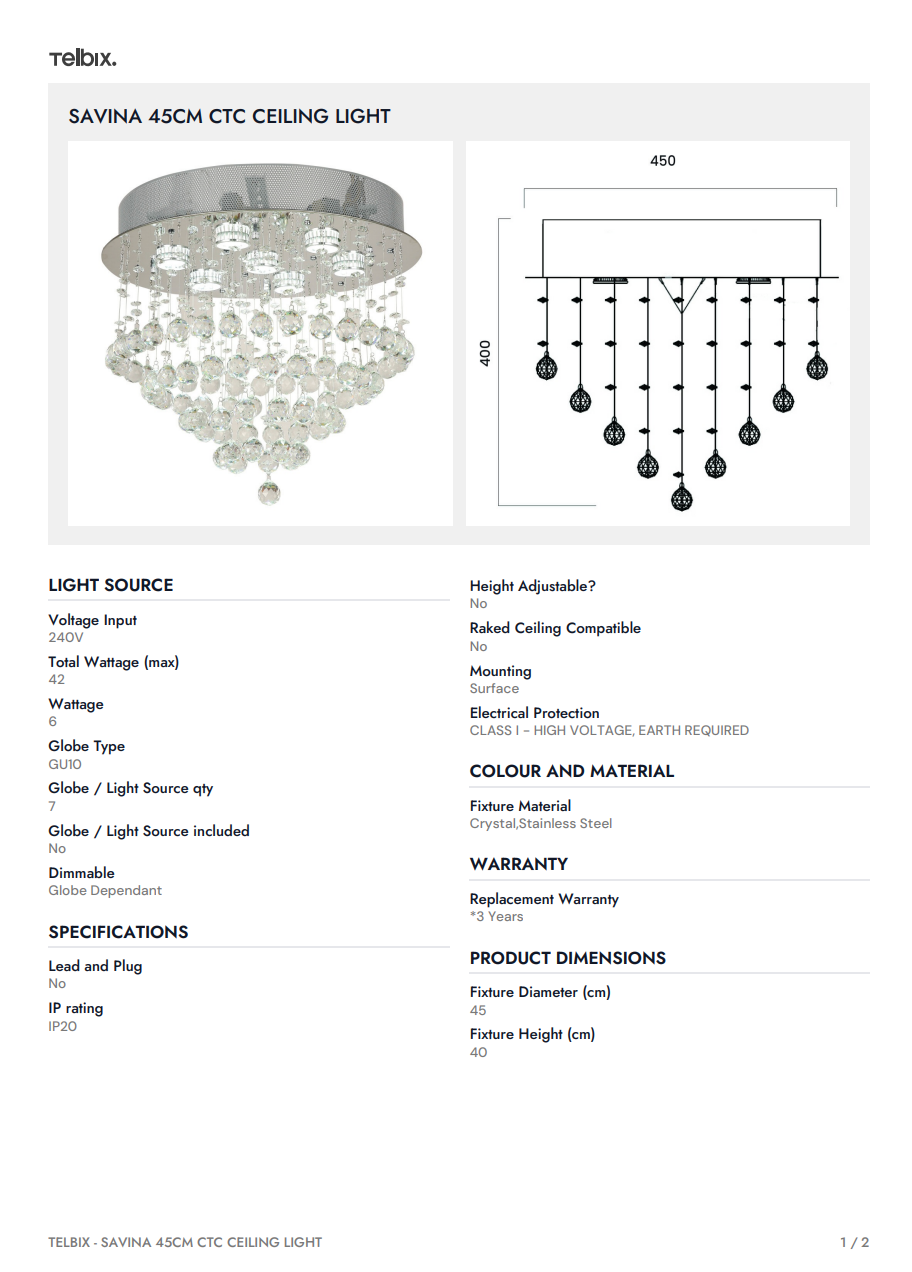 SAVINA 45CM CTC Ceiling Light