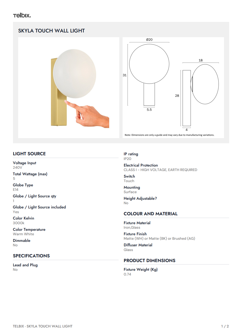 SKYLA Touch Wall Light