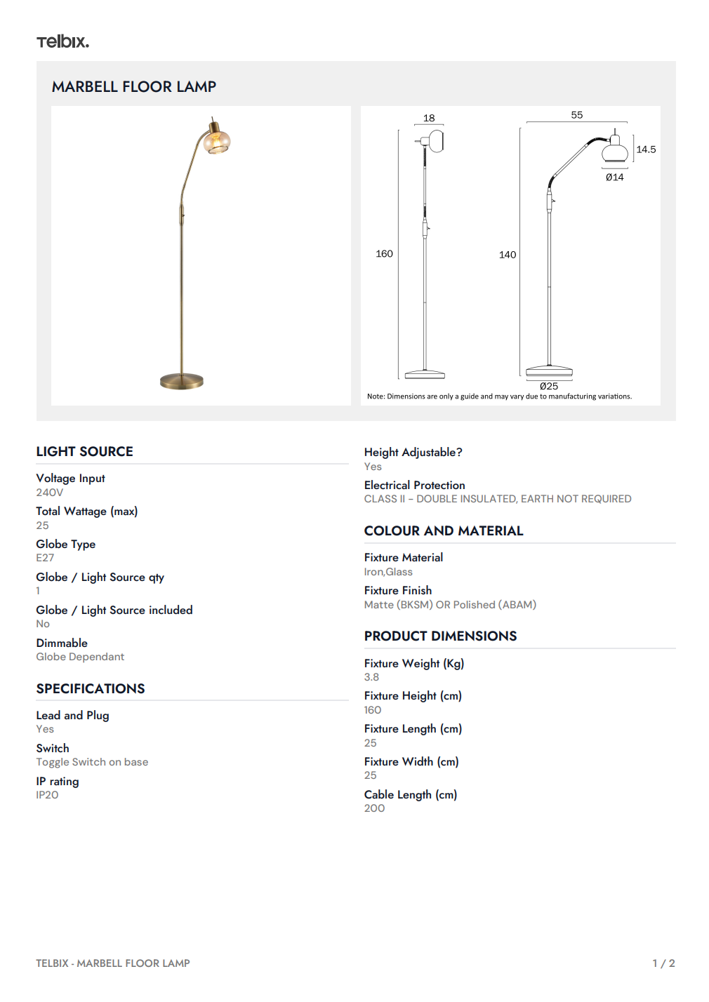 MARBELL Floor Lamp = Black / Smoke