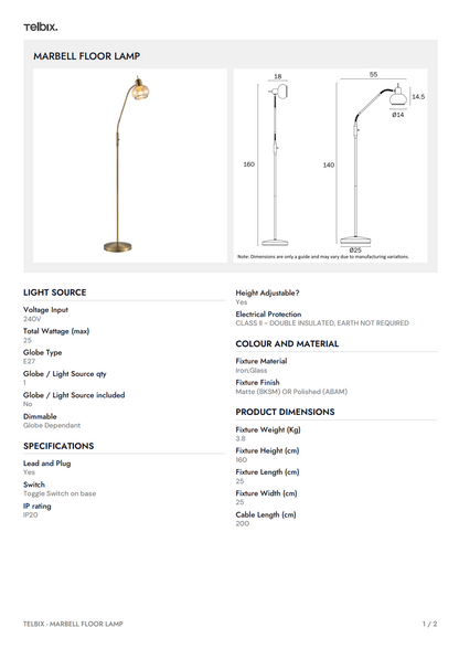 MARBELL Floor Lamp = Black / Smoke