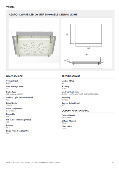 AZARO Square Oyster Dimmable Ceiling Light - Chrome