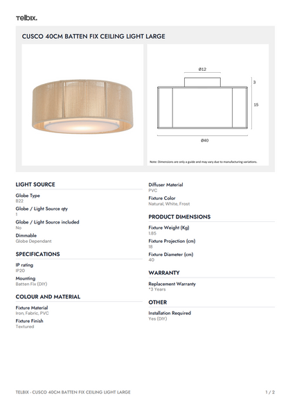 CUSCO 40CM Batten Fix Ceiling Light Large