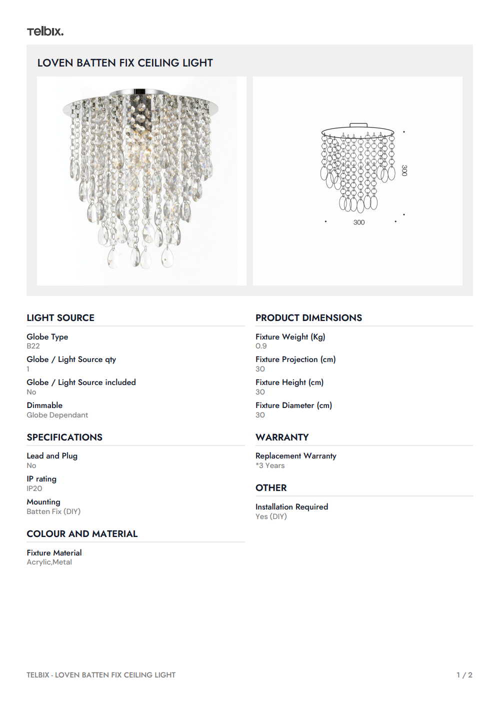LOVEN Batten Fix Ceiling Light - Chrome (Copy)